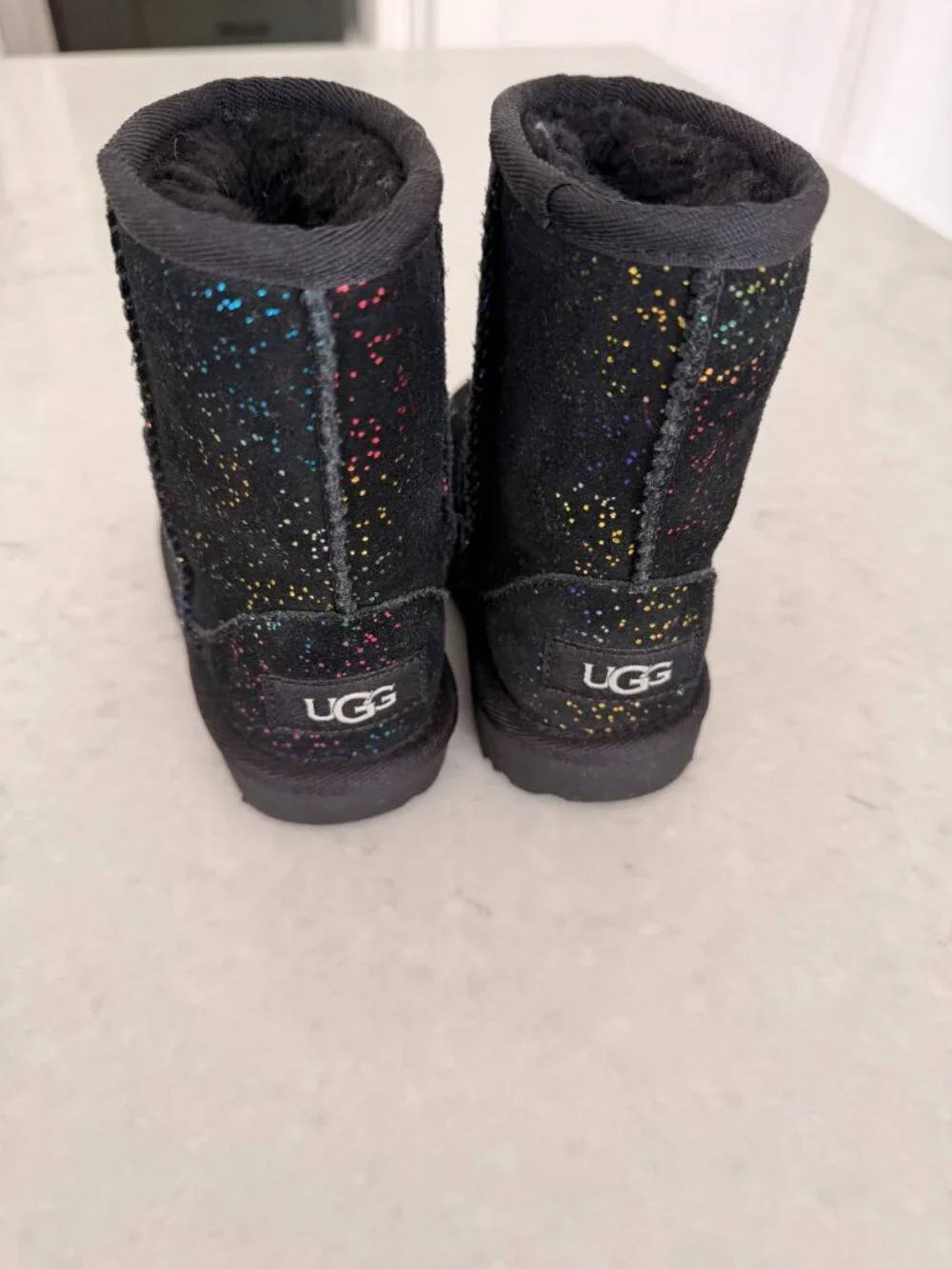 UGG Toddler Black Rainbow Glitter Shearling Winter Boots Girls Size 7